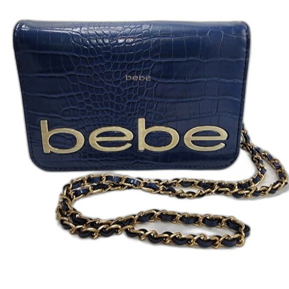 Bebe Fabiola Blue Crocodile Stamped Faux Leather Mini Crossbody Bag 7.5"X5"X1.5"